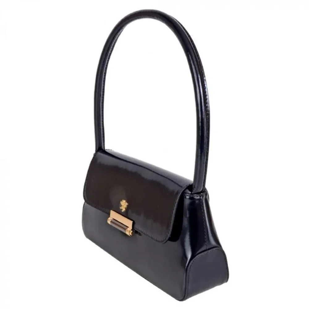 NWT Pratesi Firenze Black Polished Calf Leather Satchel Bag Italy